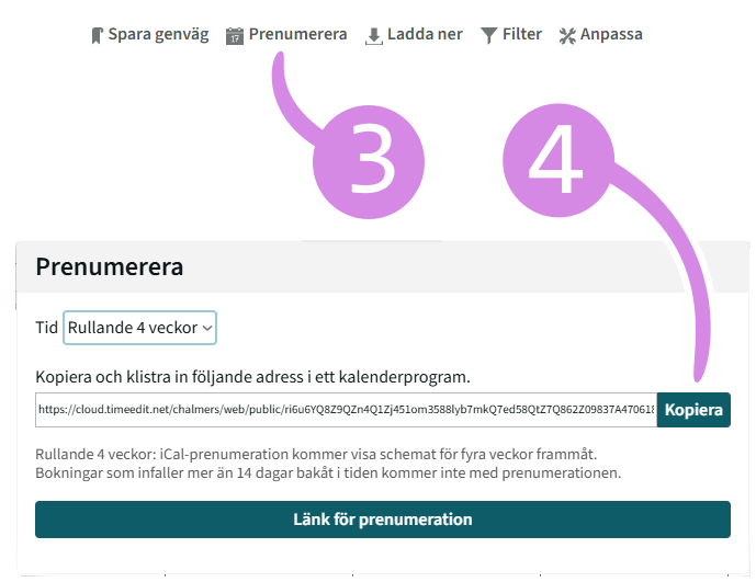 Instruktioner för kalenderprenumeration